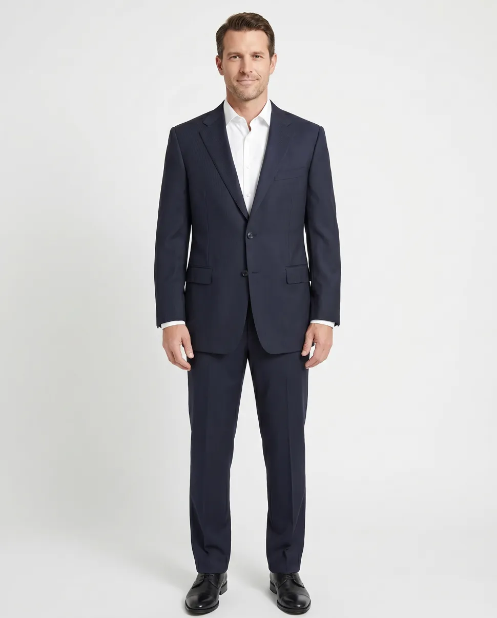 Canali Midnight Navy Tonal Stripe Notch Lapel Canvassed Portly Fit Wool 2-Button Suit 52R