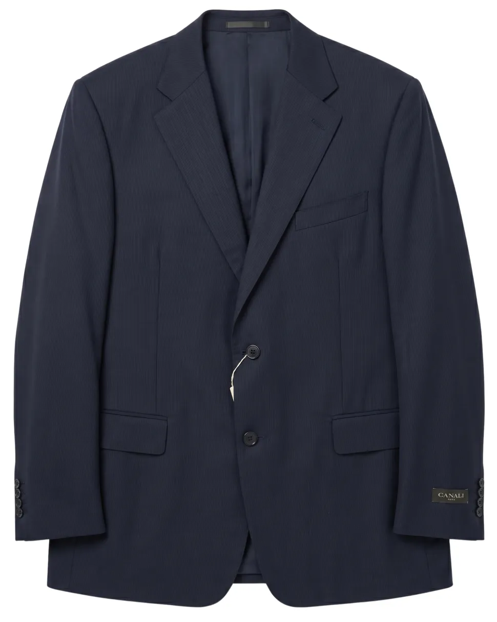 Canali Midnight Navy Tonal Stripe Notch Lapel Canvassed Portly Fit Wool 2-Button Suit 52R