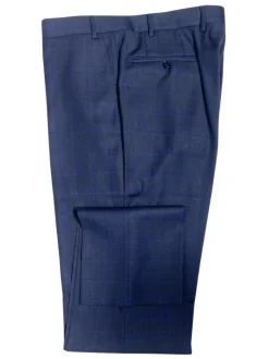 Canali Navy Blue Plaid Notch Lapel Classic Fit 100% Wool 2 Button Suit 44L