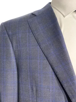Canali Navy Blue Plaid Notch Lapel Classic Fit 100% Wool 2 Button Suit 44L