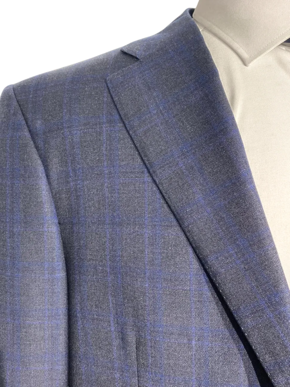 Canali Navy Blue Plaid Notch Lapel Classic Fit 100% Wool 2 Button Suit 44L