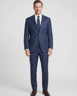 Canali Navy Blue Plaid Notch Lapel Classic Fit 100% Wool 2 Button Suit 44L