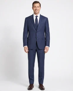 Canali Navy Blue Plaid Notch Lapel Classic Fit 100% Wool 2 Button Suit 44L