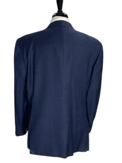 Canali Navy Blue Plaid Notch Lapel Classic Fit 100% Wool 2 Button Suit 44L