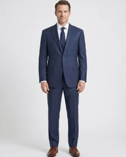 Canali Navy Blue Plaid Notch Lapel Classic Fit 100% Wool 2 Button Suit 48L