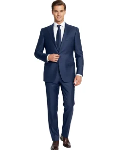 Canali Navy Blue Plaid Notch Lapel Classic Fit 100% Wool 2 Button Suit 48L