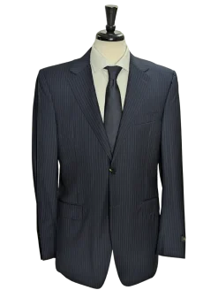 Canali Navy Pinstriped Fully-Canvassed 100% Wool Suit 40L