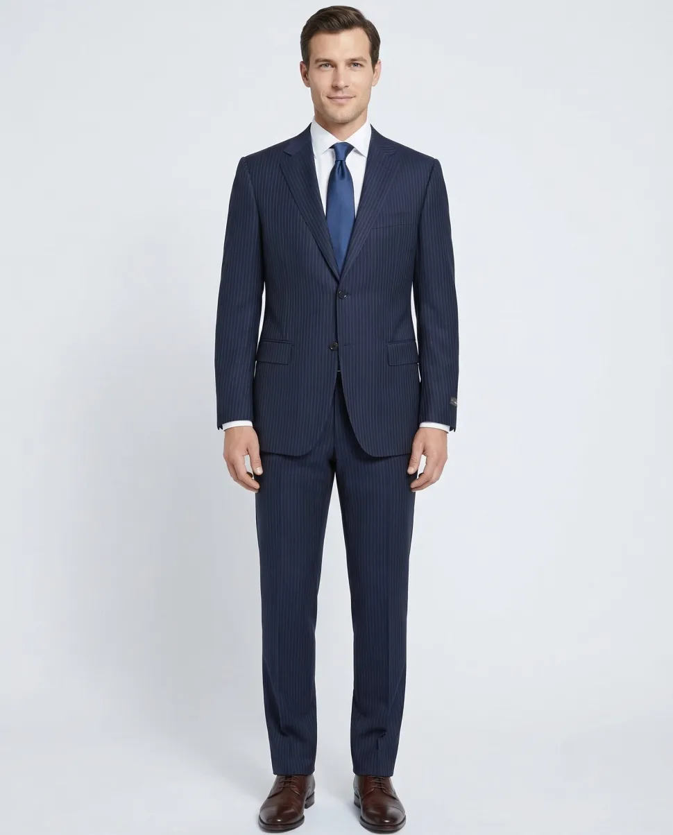 Canali Navy Pinstriped Fully-Canvassed 100% Wool Suit 40L