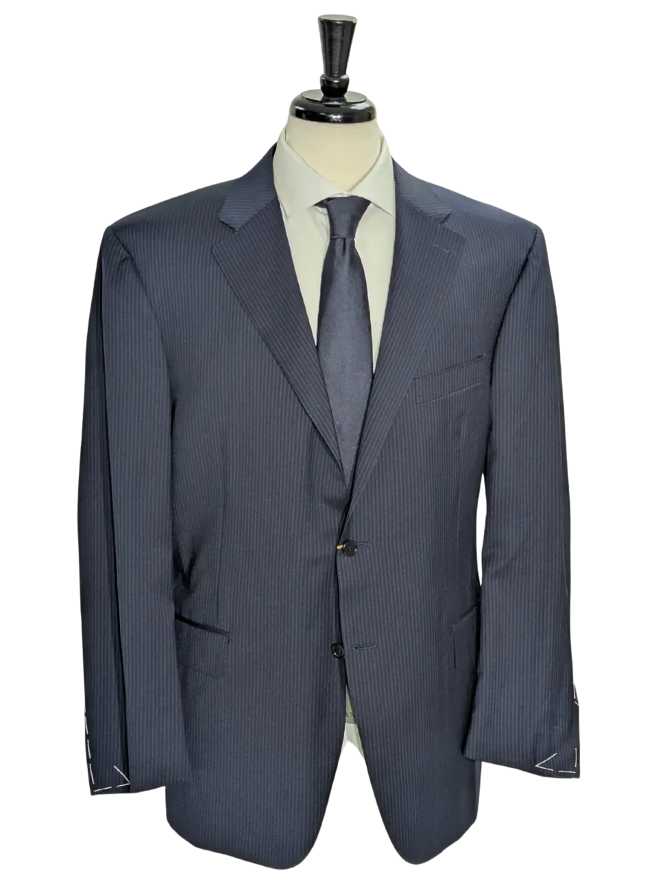 Canali Navy Pinstriped 100% Wool 2 Button Suit 48R