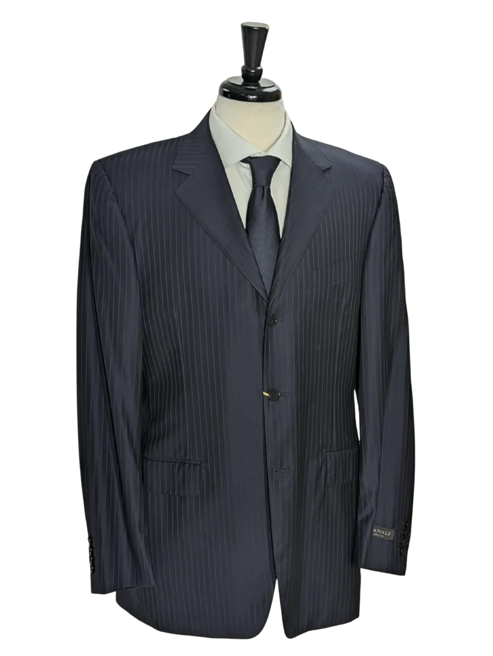 Canali Navy Pinstriped 100% Wool 3-Button Suit 40L