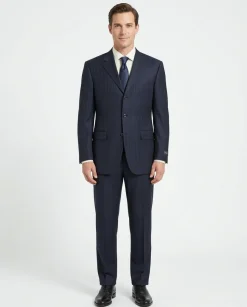 Canali Navy Pinstriped 100% Wool 3-Button Suit 40L