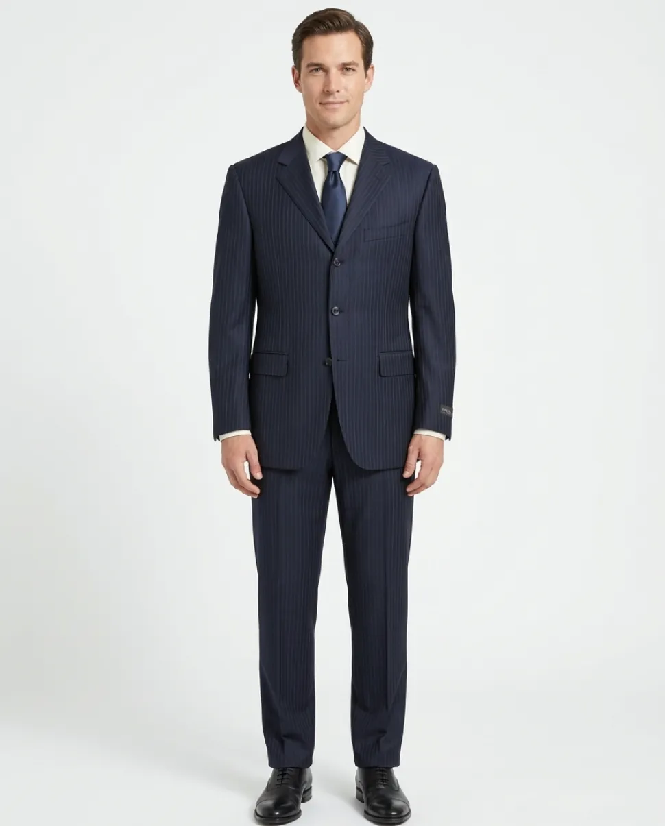 Canali Navy Pinstriped 100% Wool 3-Button Suit 40L