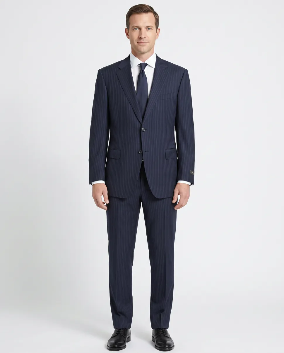 Canali Navy Pinstriped 100% Wool 2 Button Suit 50L