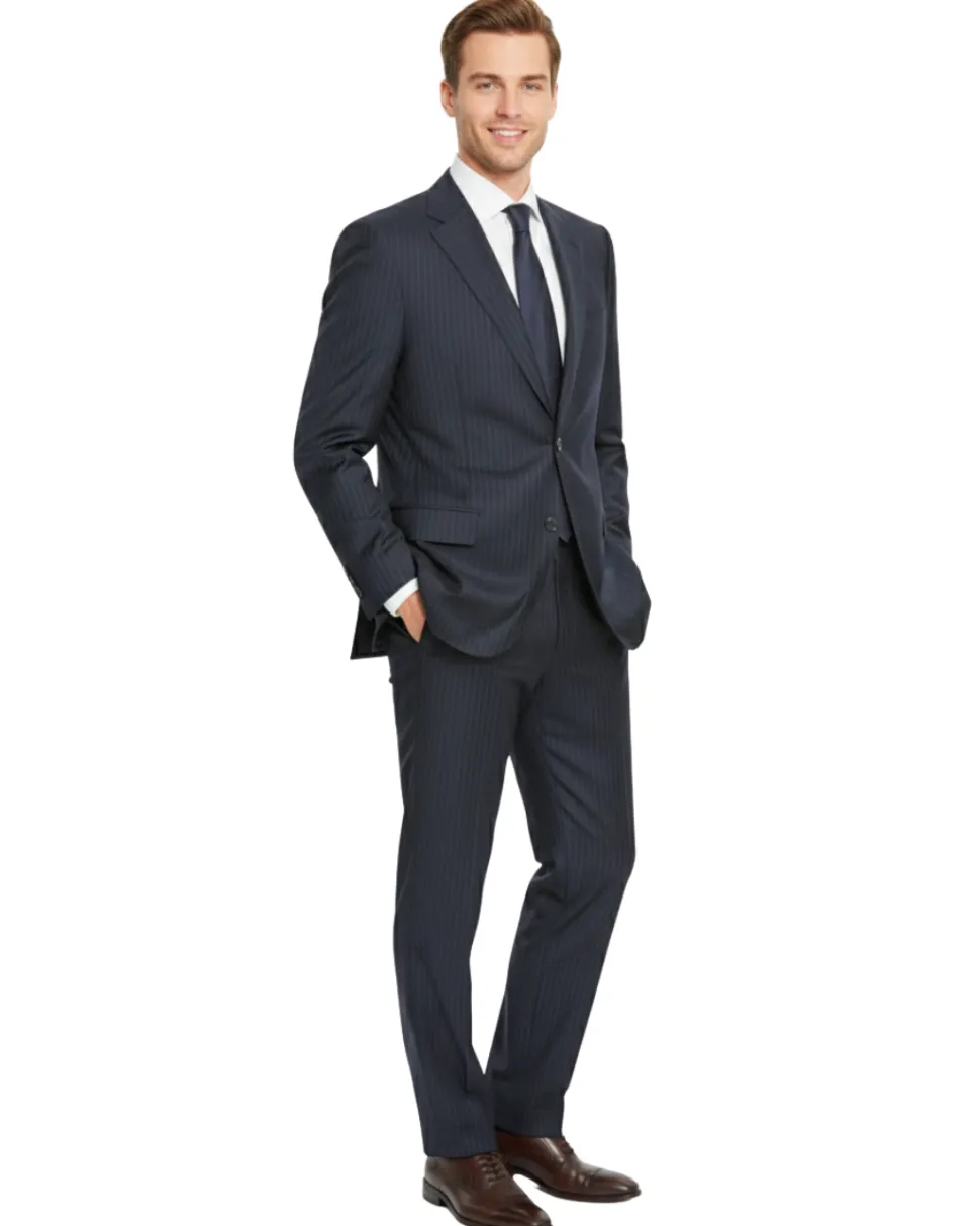 Canali Navy Pinstriped 100% Wool 2 Button Suit 50L