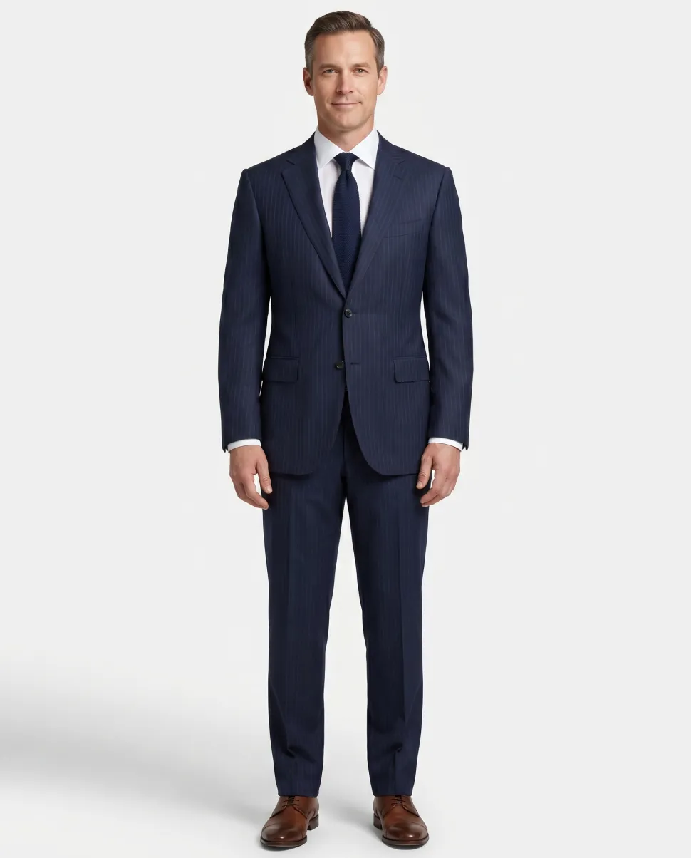 Canali Navy Pinstriped 100% Wool 2 Button Suit 52L