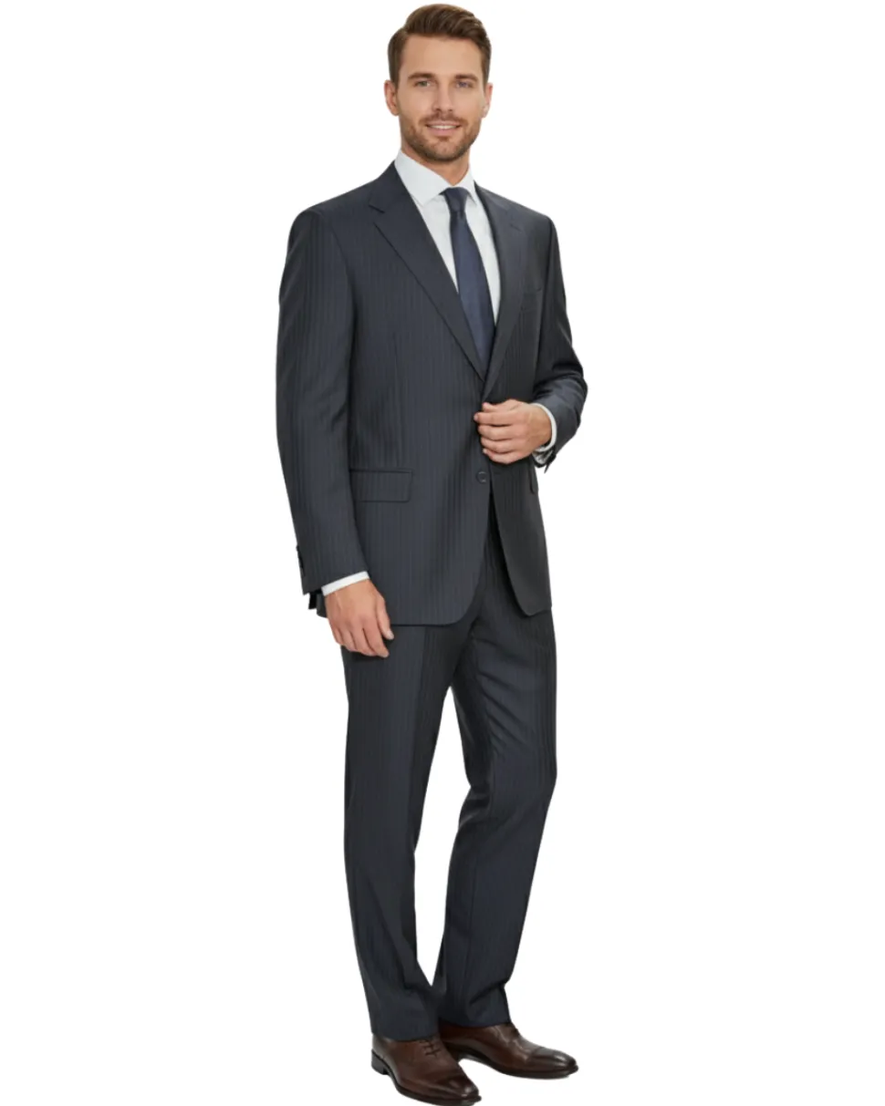 Canali Navy Pinstriped 100% Wool 2 Button Suit 52L
