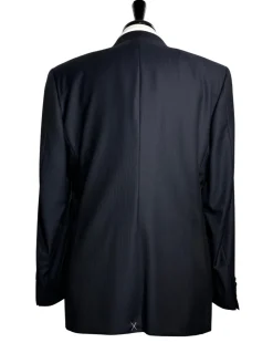 Canali Pinstripe Dark Blue Peak Lapel Slim Fit Wool 1-Button Suit 46R