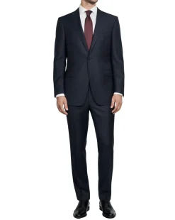 Canali Pinstripe Dark Blue Peak Lapel Slim Fit Wool 1-Button Suit 46R