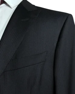 Canali Pinstripe Dark Blue Peak Lapel Slim Fit Wool 1-Button Suit 46R