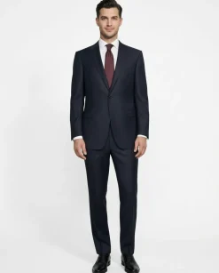 Canali Pinstripe Dark Blue Peak Lapel Slim Fit Wool 1-Button Suit 46R