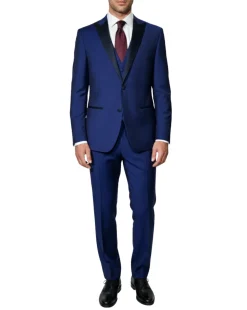 Canali Royal Blue Tuxedo Slim Fit Satin Peak Lapel 3-Piece Suit - 44R