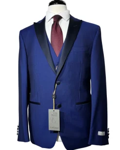 Canali Royal Blue Tuxedo Slim Fit Satin Peak Lapel 3-Piece Suit - 44R