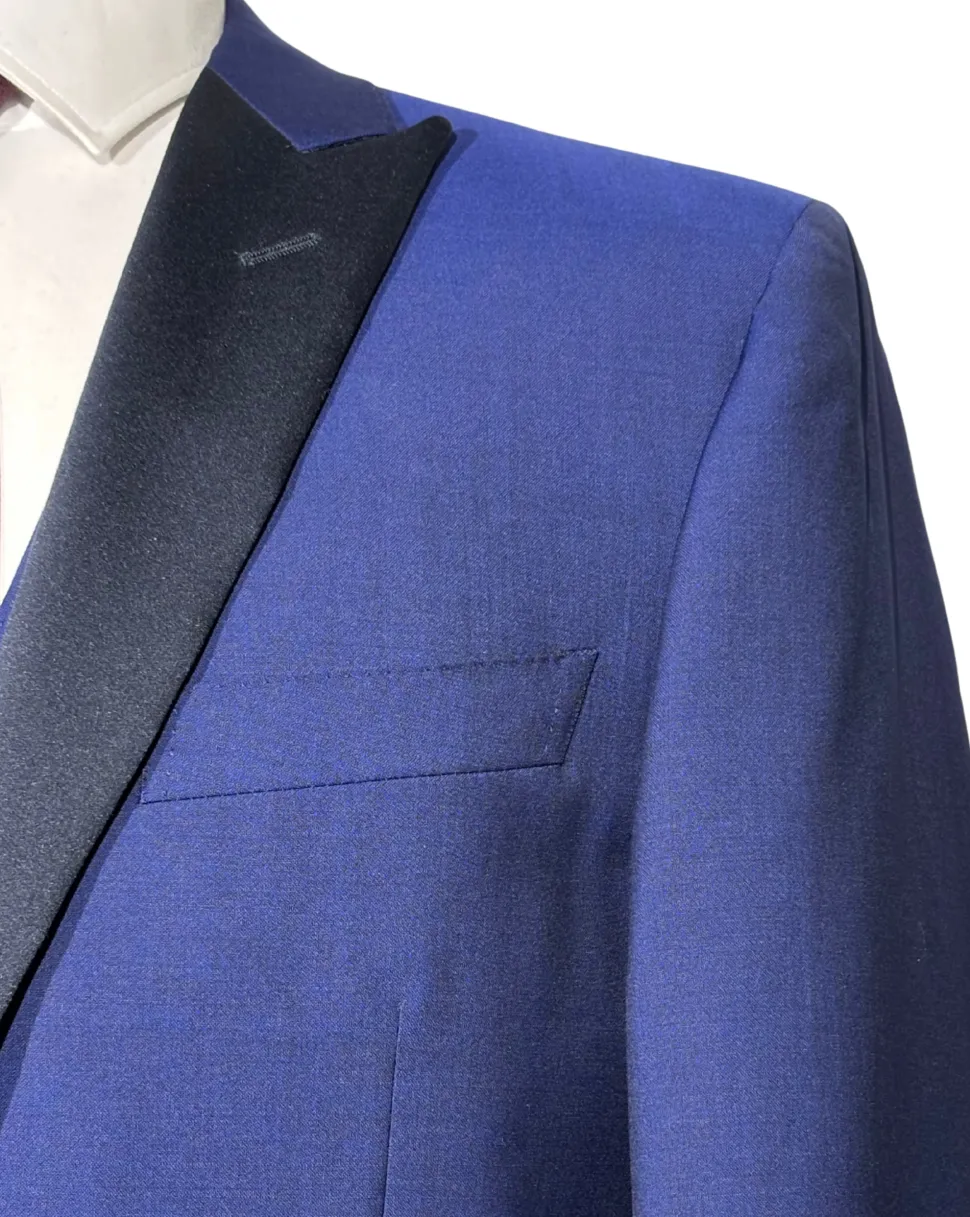 Canali Royal Blue Tuxedo Slim Fit Satin Peak Lapel 3-Piece Suit - 44R