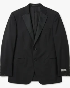 Canali Solid Black Modern Fit Canvassed Notch Lapel Wool-Mohair 2-Button Tuxedo 52L