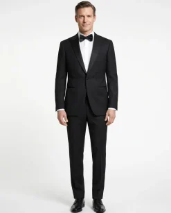 Canali Solid Black Modern Fit Canvassed Notch Lapel Wool-Mohair 2-Button Tuxedo 52L