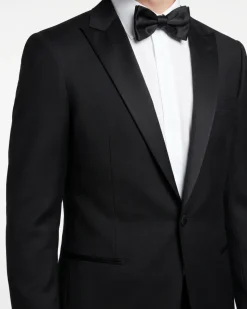 Canali Solid Black Modern Fit Canvassed Notch Lapel Wool-Mohair 2-Button Tuxedo 52L
