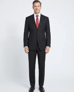 Canali Solid Black 100% Wool 2 Button Suit 46L