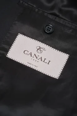 Canali Solid Black 100% Wool 2 Button Suit 46L