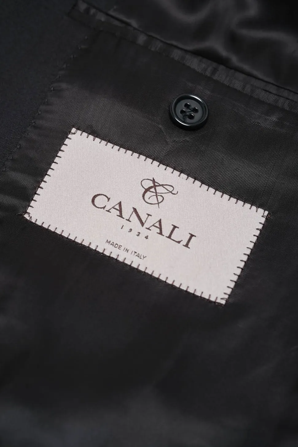 Canali Solid Black 100% Wool 2 Button Suit 46L