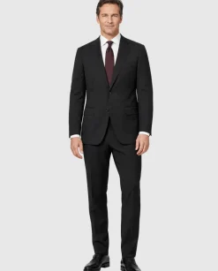 Canali 1934 Solid Black Wool Modern Fit Notch Lapel 2 Button Suit