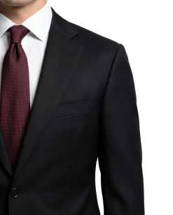Canali 1934 Solid Black Wool Modern Fit Notch Lapel 2 Button Suit