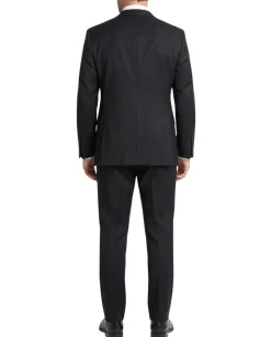 Canali 1934 Solid Black Wool Modern Fit Notch Lapel 2 Button Suit