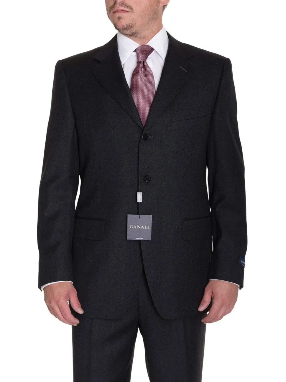 Canali Solid Charcoal 3-Button 100% Wool Suit 38S