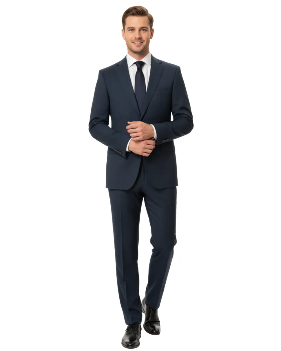 Canali Solid Dark Blue 100% Wool 2 Button Suit 38R