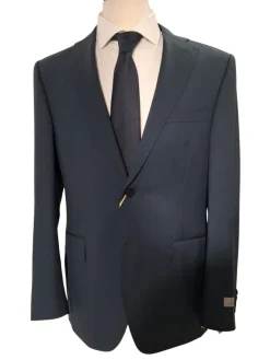 Canali Solid Dark Blue 100% Wool 2 Button Suit 38R
