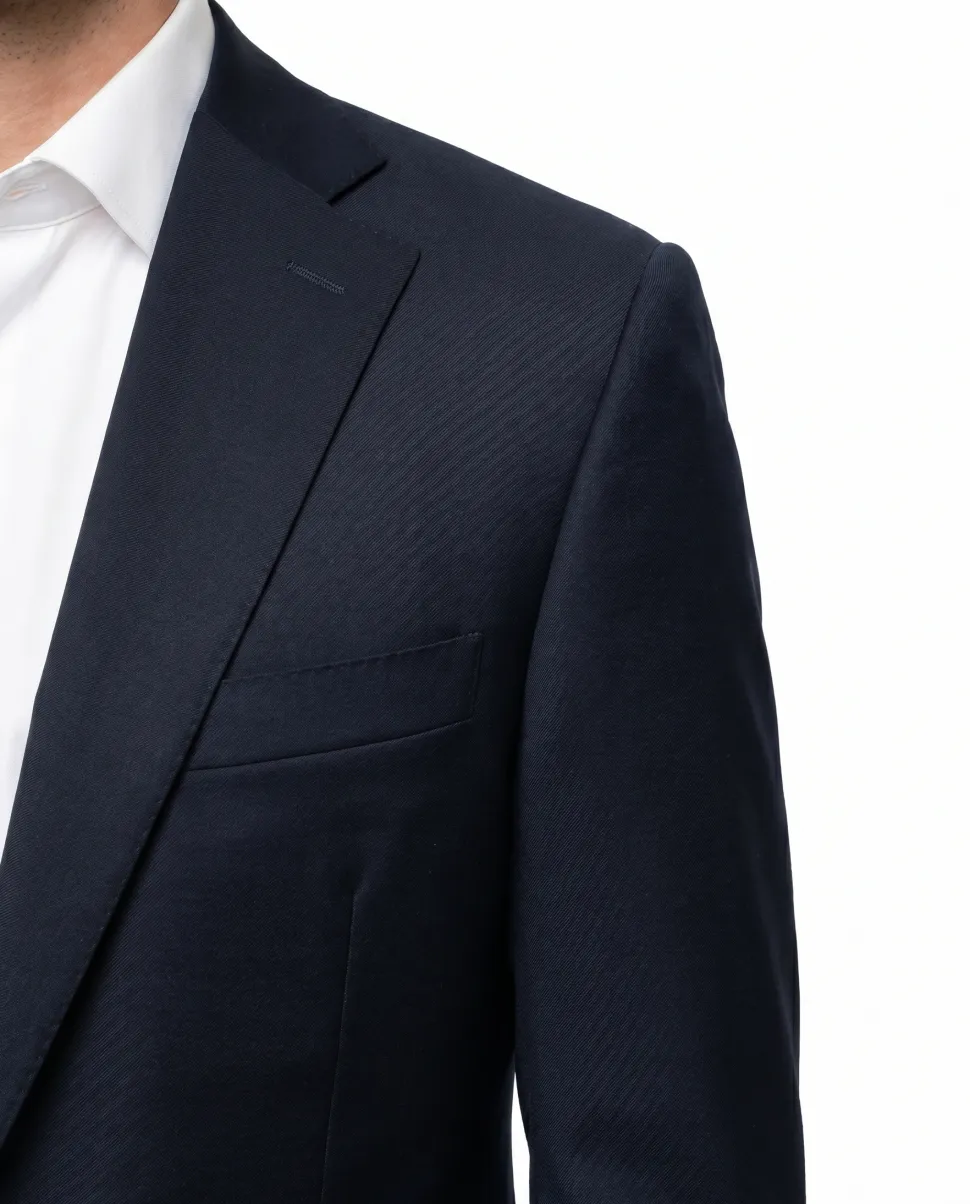 Canali Solid Dark Navy Modern Fit Notch Lapel Canvassed Wool 2-Button Suit 38R