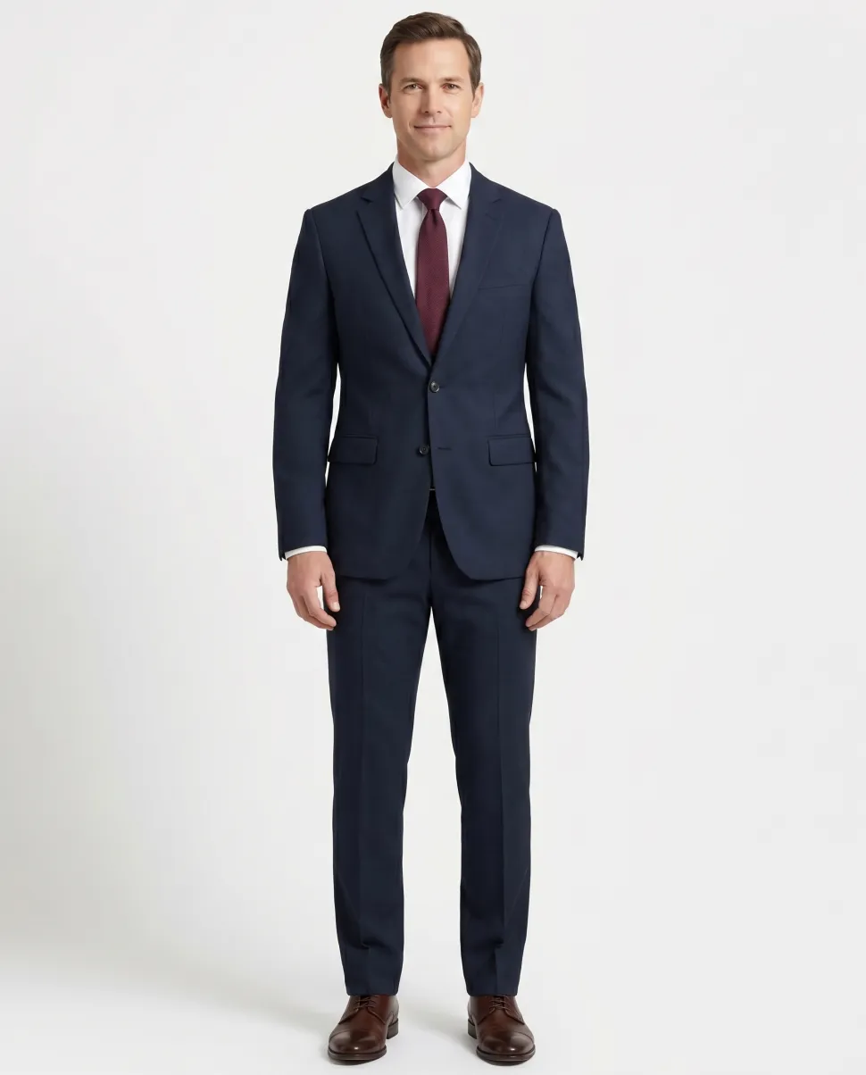 Canali Solid Dark Navy Modern Fit Notch Lapel Canvassed Wool 2-Button Suit 38R