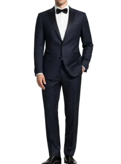 Canali Solid Dark Navy With Black Satin Peak Lapel Slim Fit 2-Button Tuxedo 46R