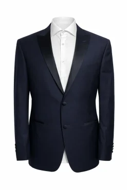 Canali Solid Dark Navy With Black Satin Peak Lapel Slim Fit 2-Button Tuxedo 46R