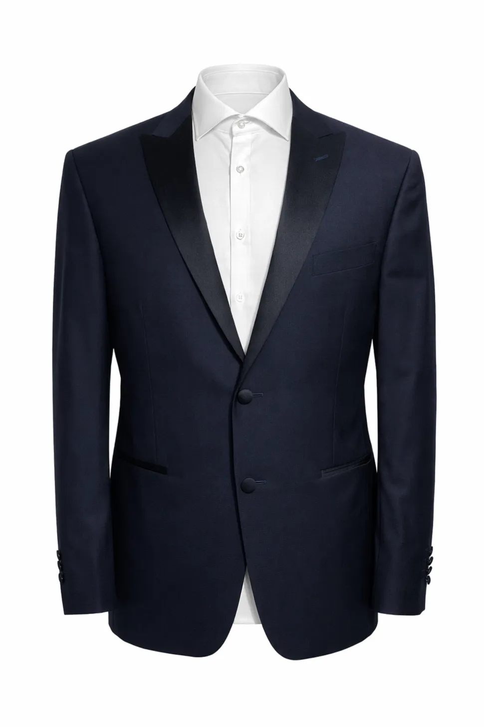 Canali Solid Dark Navy With Black Satin Peak Lapel Slim Fit 2-Button Tuxedo 46R