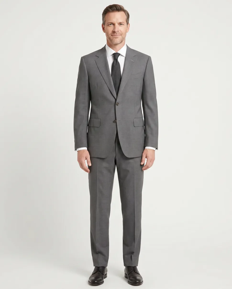 Canali Solid Gray 100% Wool Suit 48R