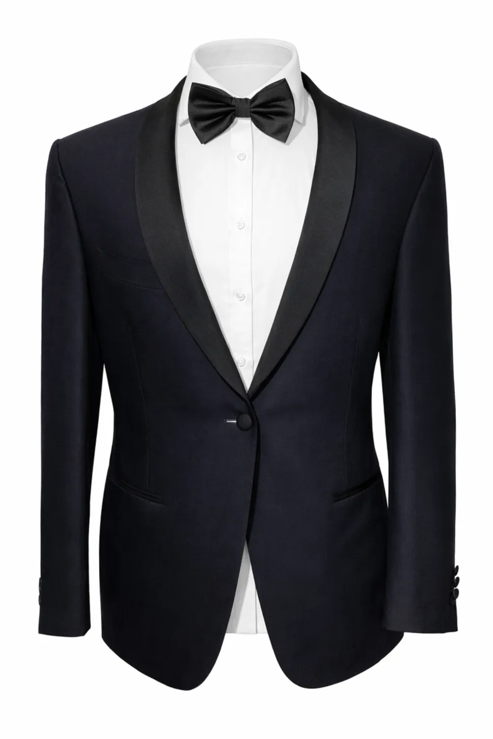 Canali Solid Midnight Blue With Black Satin Shawl Lapel Slim Fit 1-Button Wool Tuxedo 46R