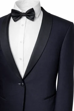 Canali Solid Midnight Blue With Black Satin Shawl Lapel Slim Fit 1-Button Wool Tuxedo 46R