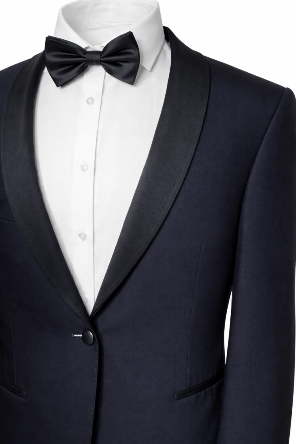 Canali Solid Midnight Blue With Black Satin Shawl Lapel Slim Fit 1-Button Wool Tuxedo 46R