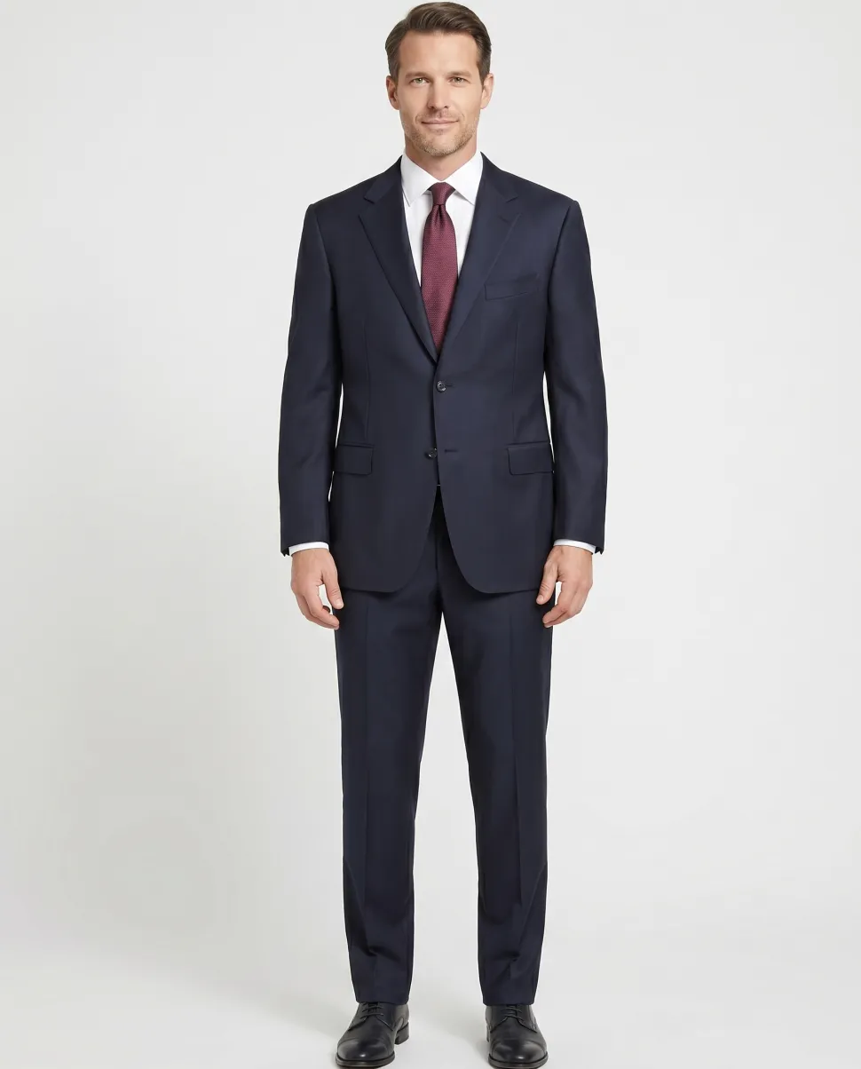 Canali Solid Midnight Navy Modern Fit Notch Lapel Wool 3-Button Suit 48L