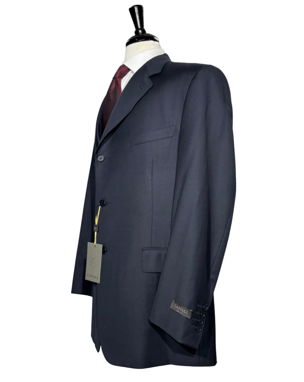 Canali Solid Midnight Navy Modern Fit Notch Lapel Wool 3-Button Suit 48L